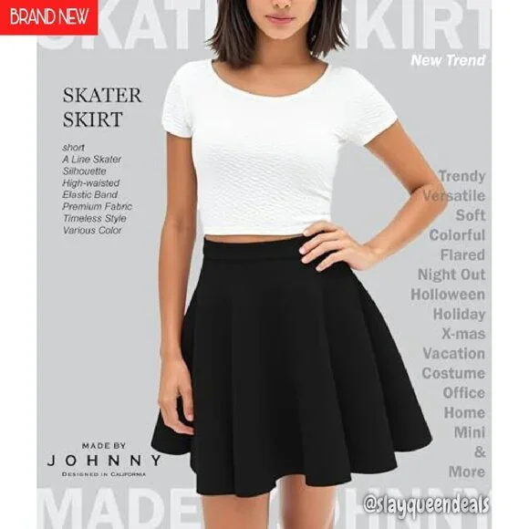 Stretchy Flared Mini Skater Skirt Elastic Waist XS-3XL Plus Size - Picture 6 of 8